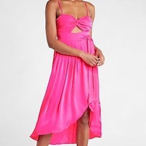 Express Satin Side Tie Cutout Midi Dress